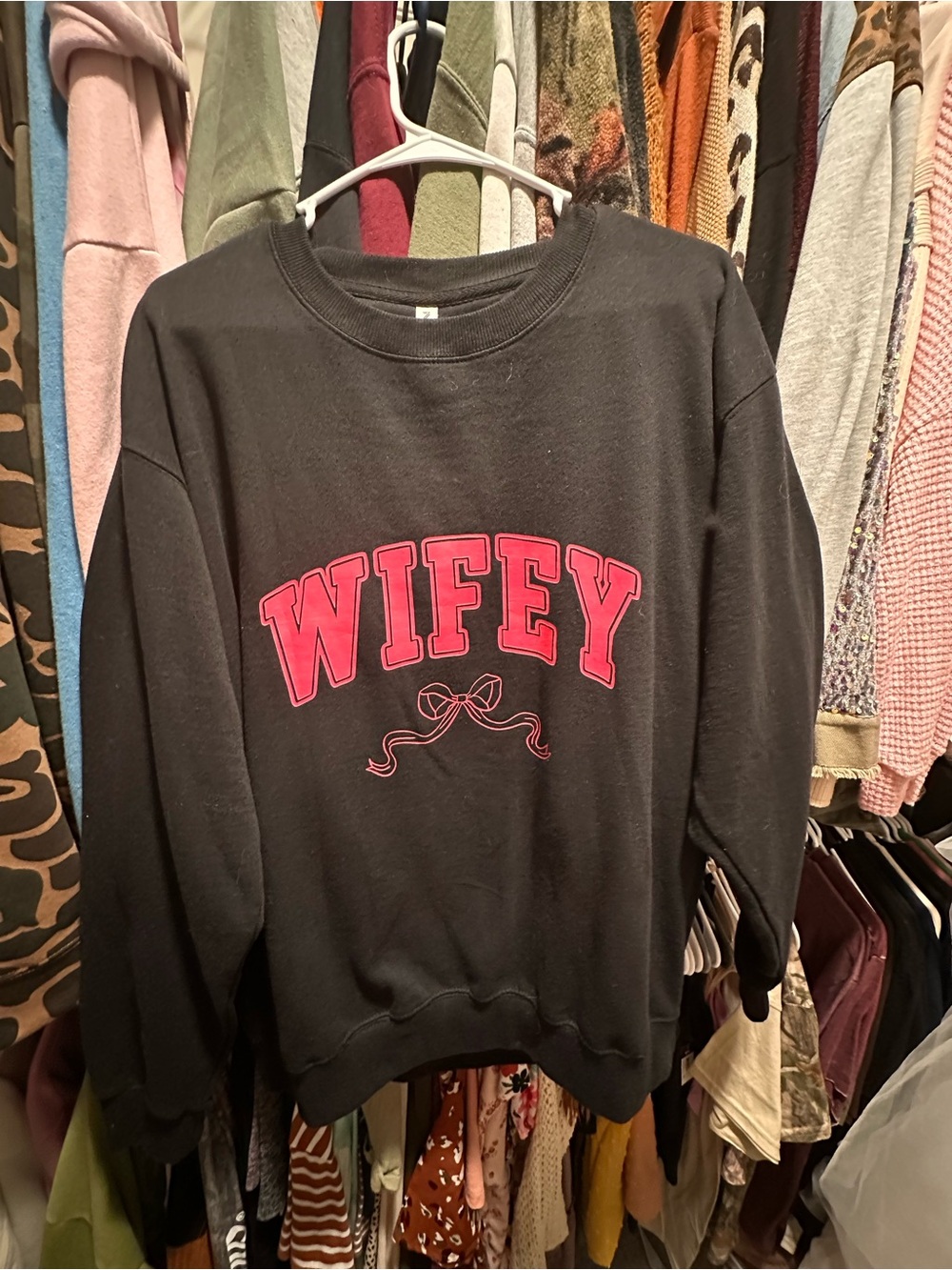 Black Wifey Graphic Sweatshirt with Pink Lettering